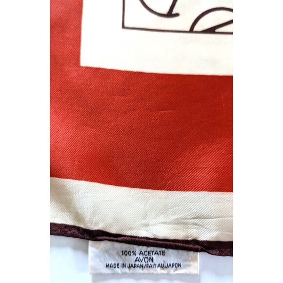 Vintage SN Kent Avon Women's Scarf Beige Red Square Signed 26*26" Made In Japan - Picture 6 of 8